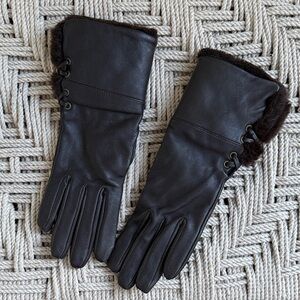 Vintage Ann Taylor Loft Dark Brown Leather Women's Gloves Size Small